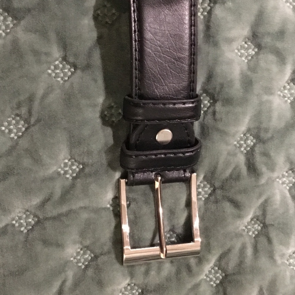 Men’s Classic Black Leather Belt with Silver Buckle